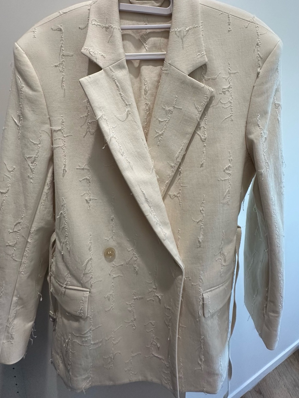 Acne Studios Cream Textured Belted Oversized Blazer Size S Fits M L